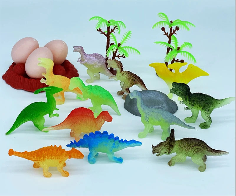 12Pcs Mini Glow-in-the-Dark Dinosaur Figure Set