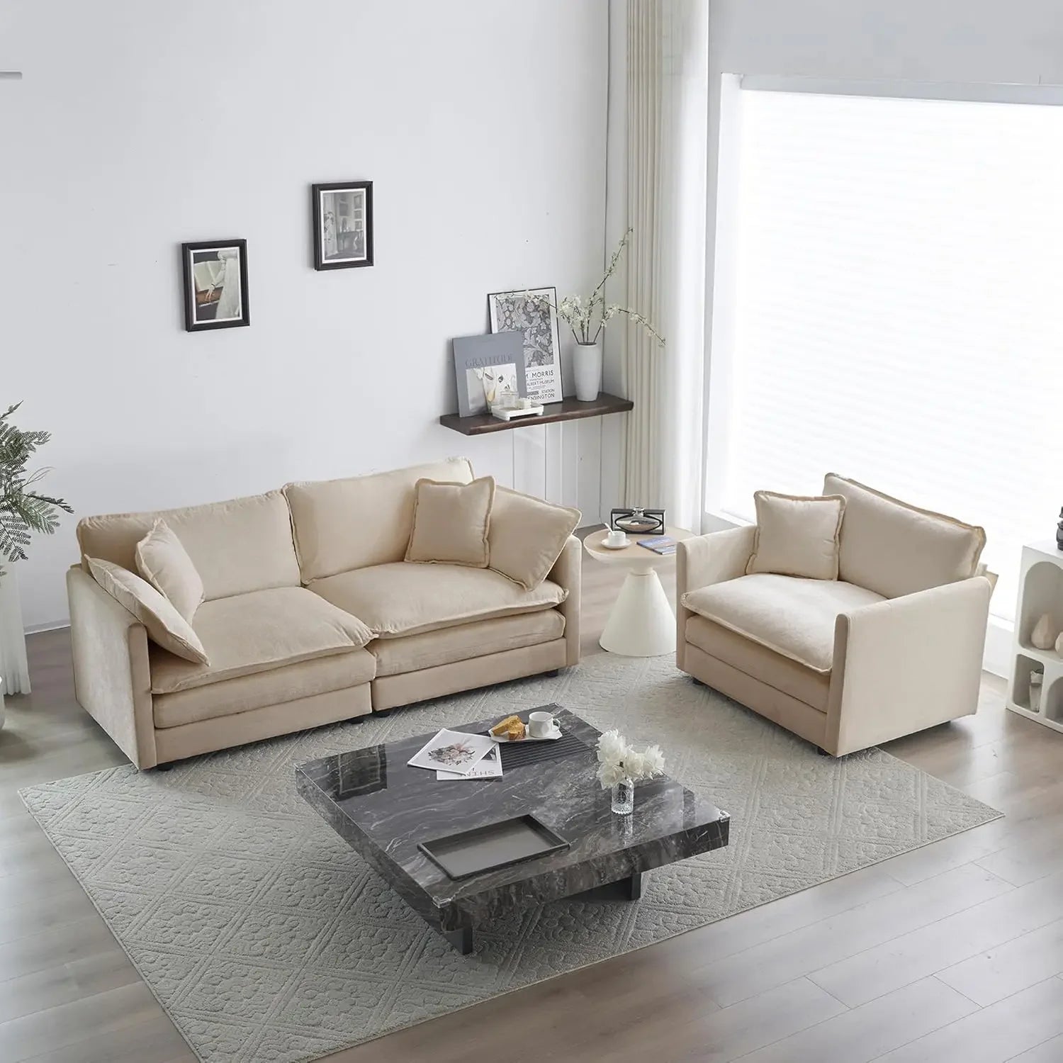 2 Piece Loveseat Sofa Set - Modern Chenille Cloud Couches