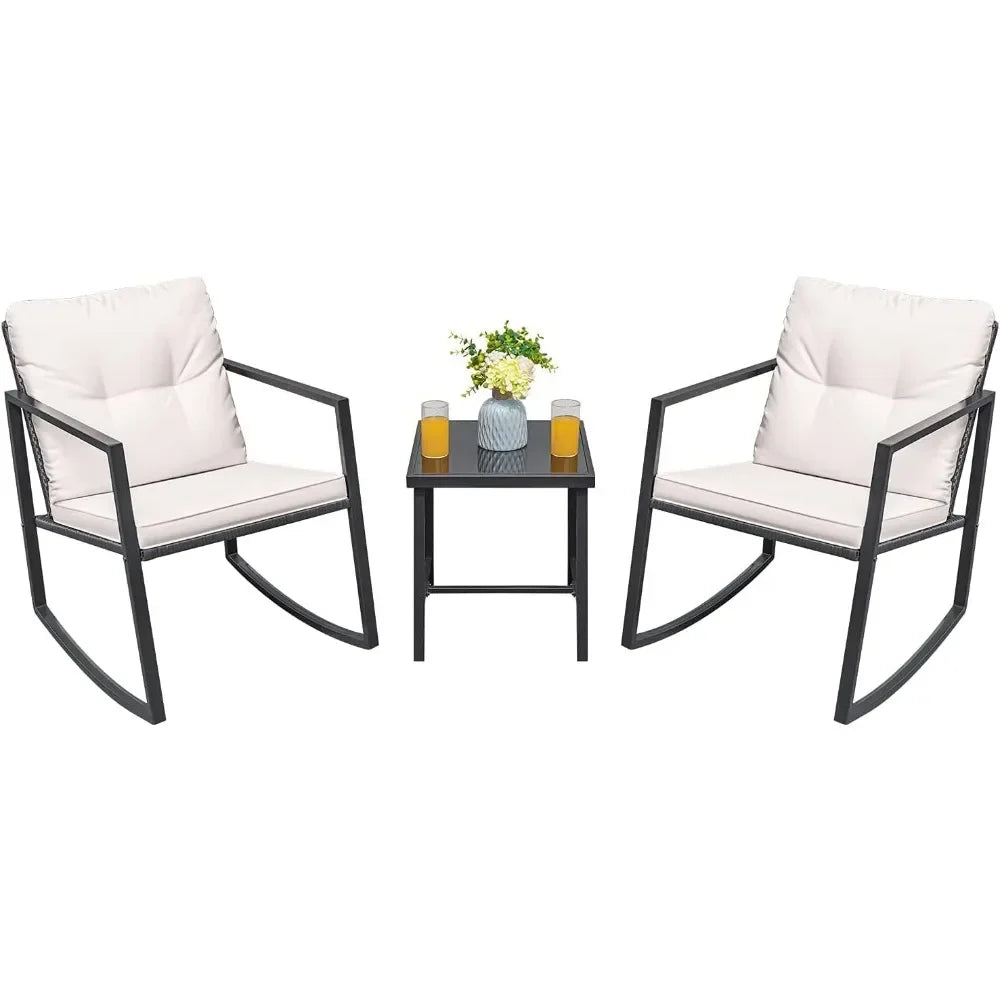 Outdoor Patio Furniture with Chairs & Glass Coffee Table