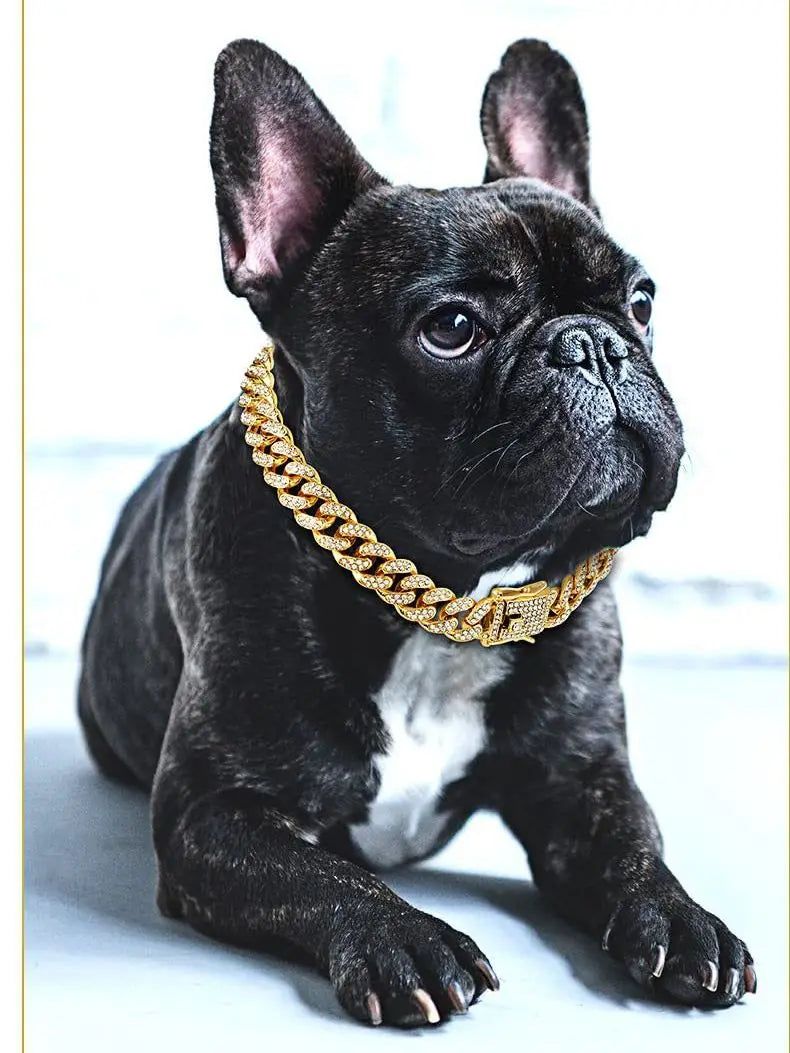 Dog & Cat Diamond Cuban Chain Collar with Secure Buckle
