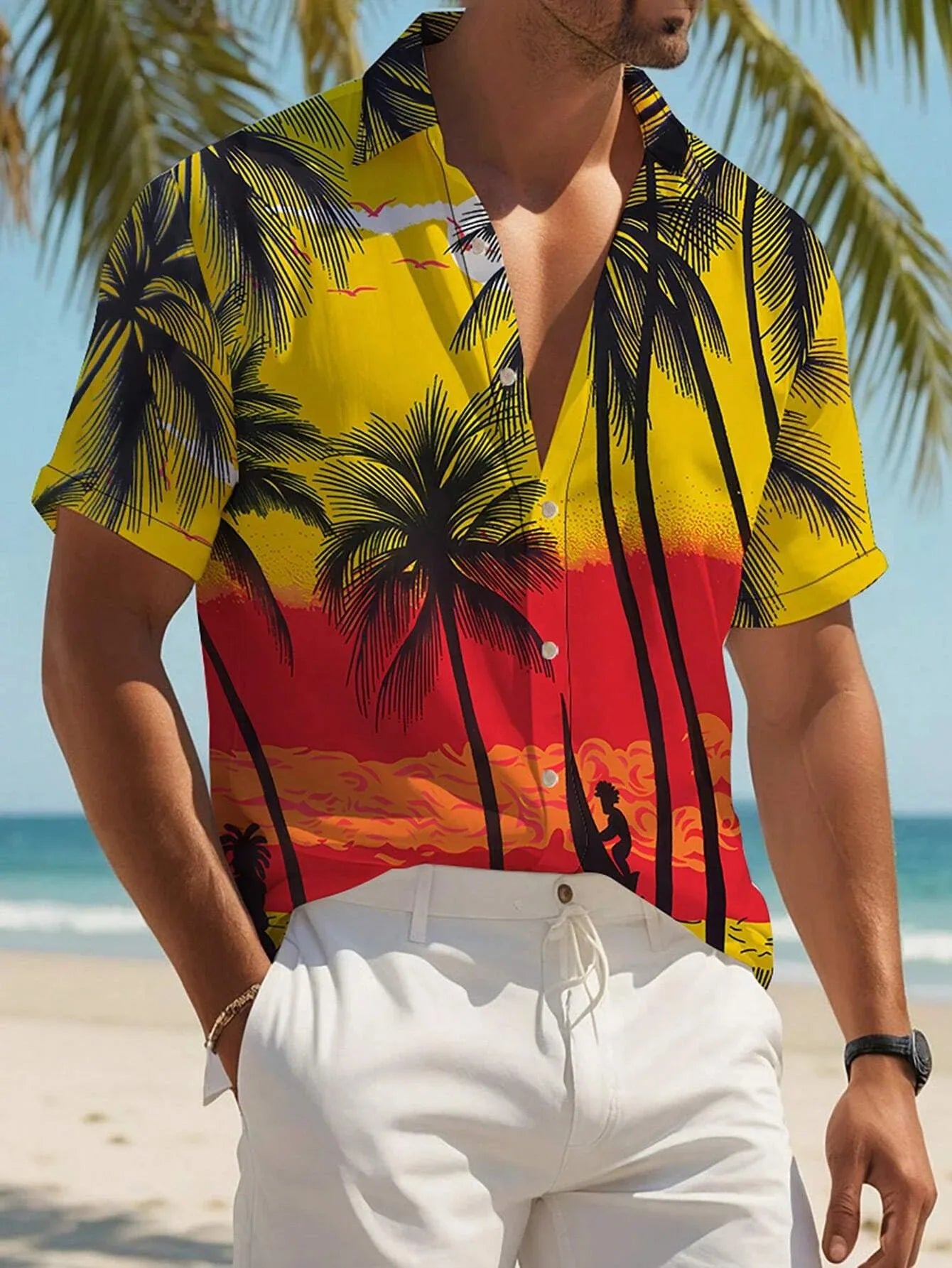 Gradient 3D Printed Men's Summer Beach Shirt