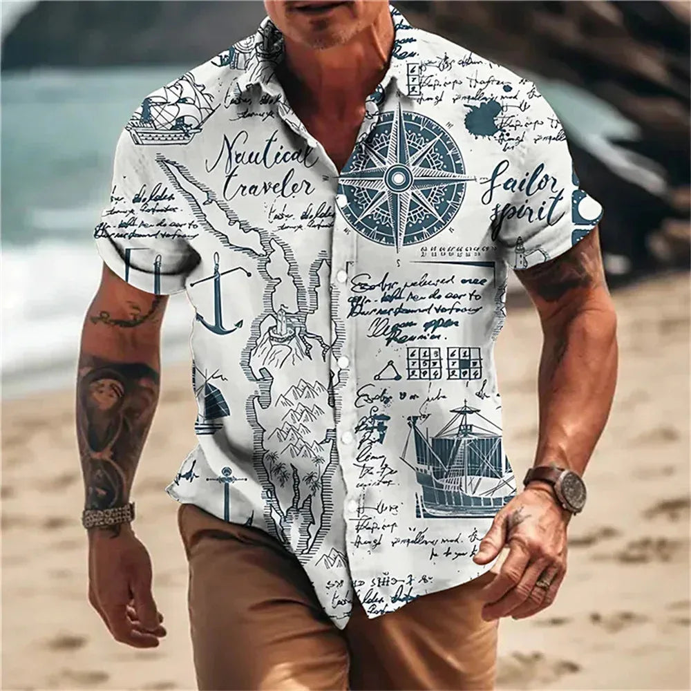Gradient 3D Printed Men's Summer Beach Shirt