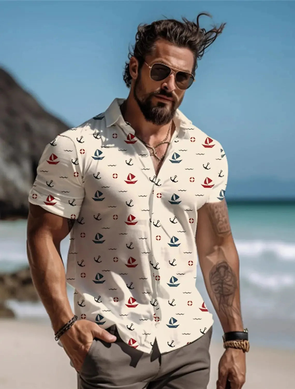 Gradient 3D Printed Men's Summer Beach Shirt