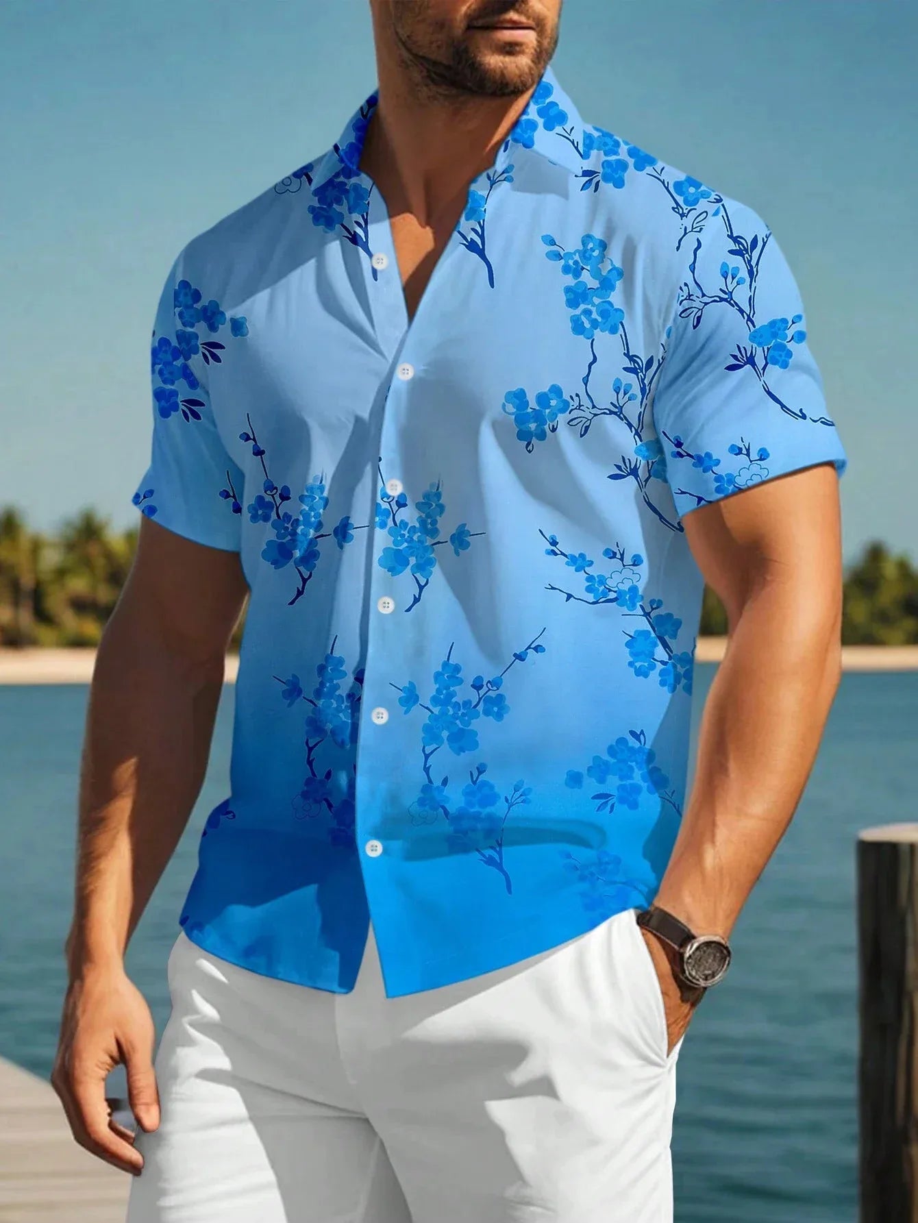 Gradient 3D Printed Men's Summer Beach Shirt