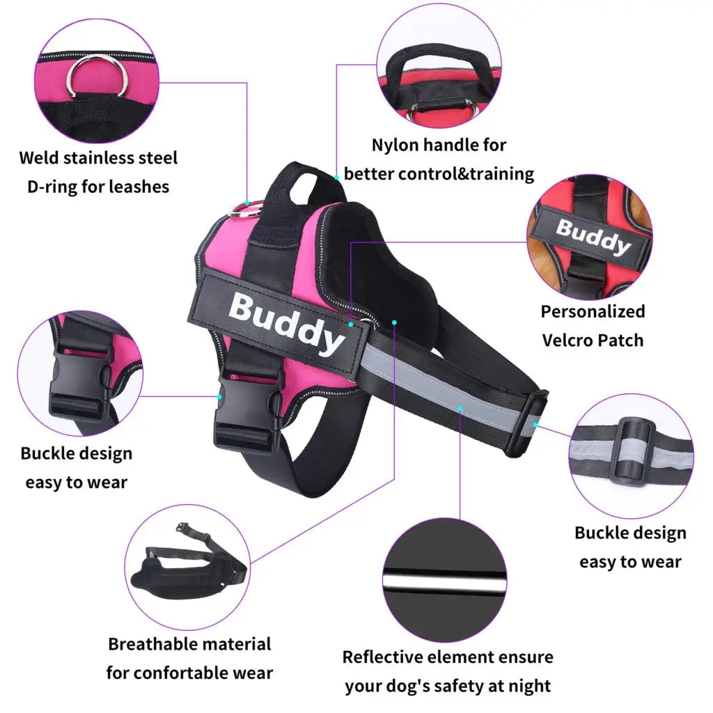 Custom No-Pull Reflective Dog Harness with Personalized Patch