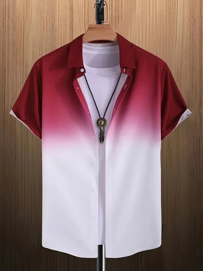 Gradient 3D Printed Men's Summer Beach Shirt