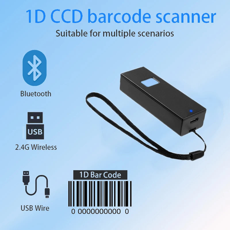 Portable Mini Bluetooth Barcode Scanner – 2D QR Code Reader with USB