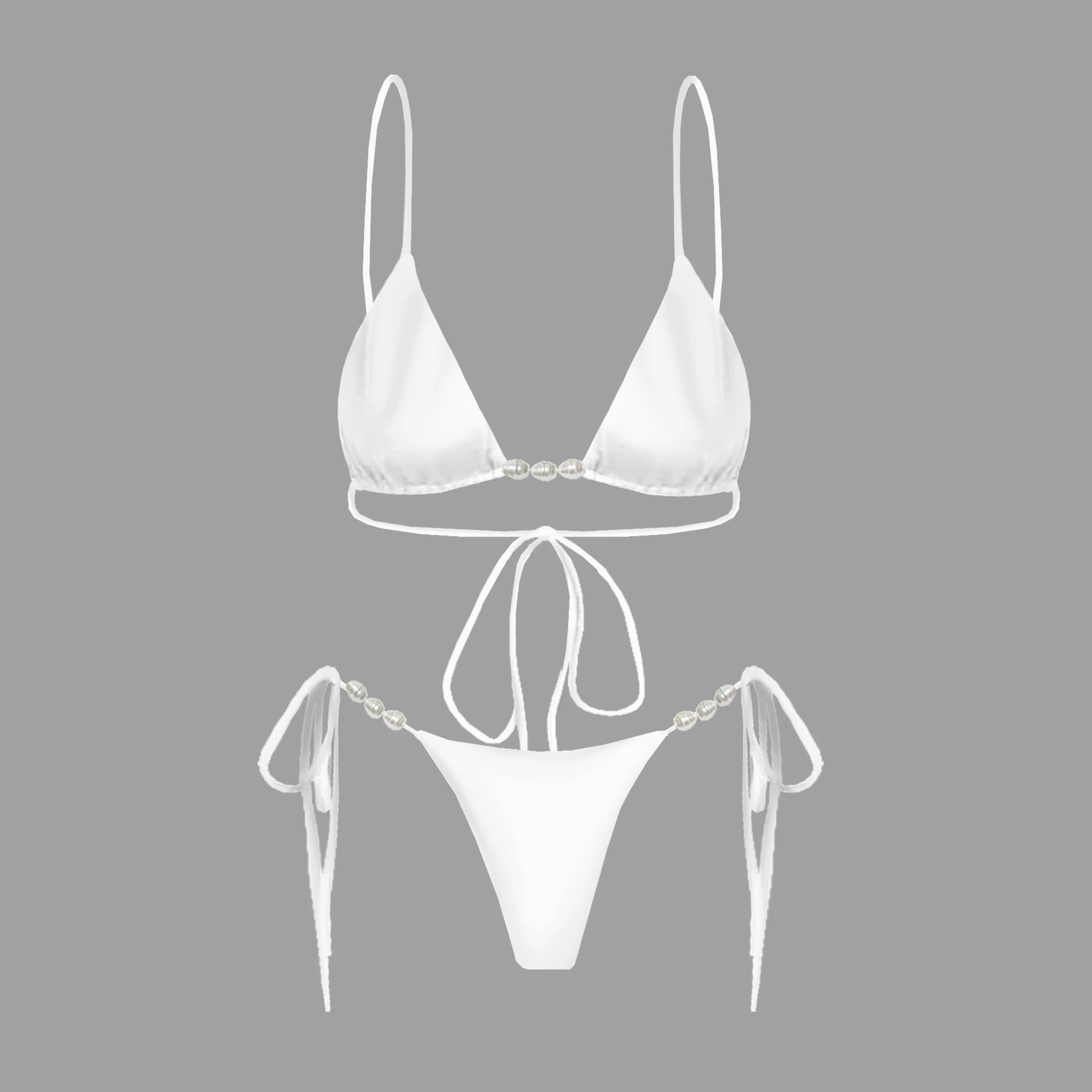 3Pcs White Pearl Bikini Set with Cover-Up