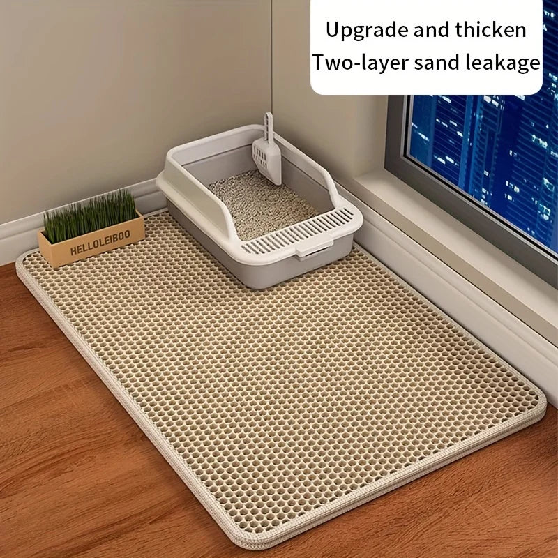 Large Waterproof Cat Litter Mat with Double Layer Honeycomb Design