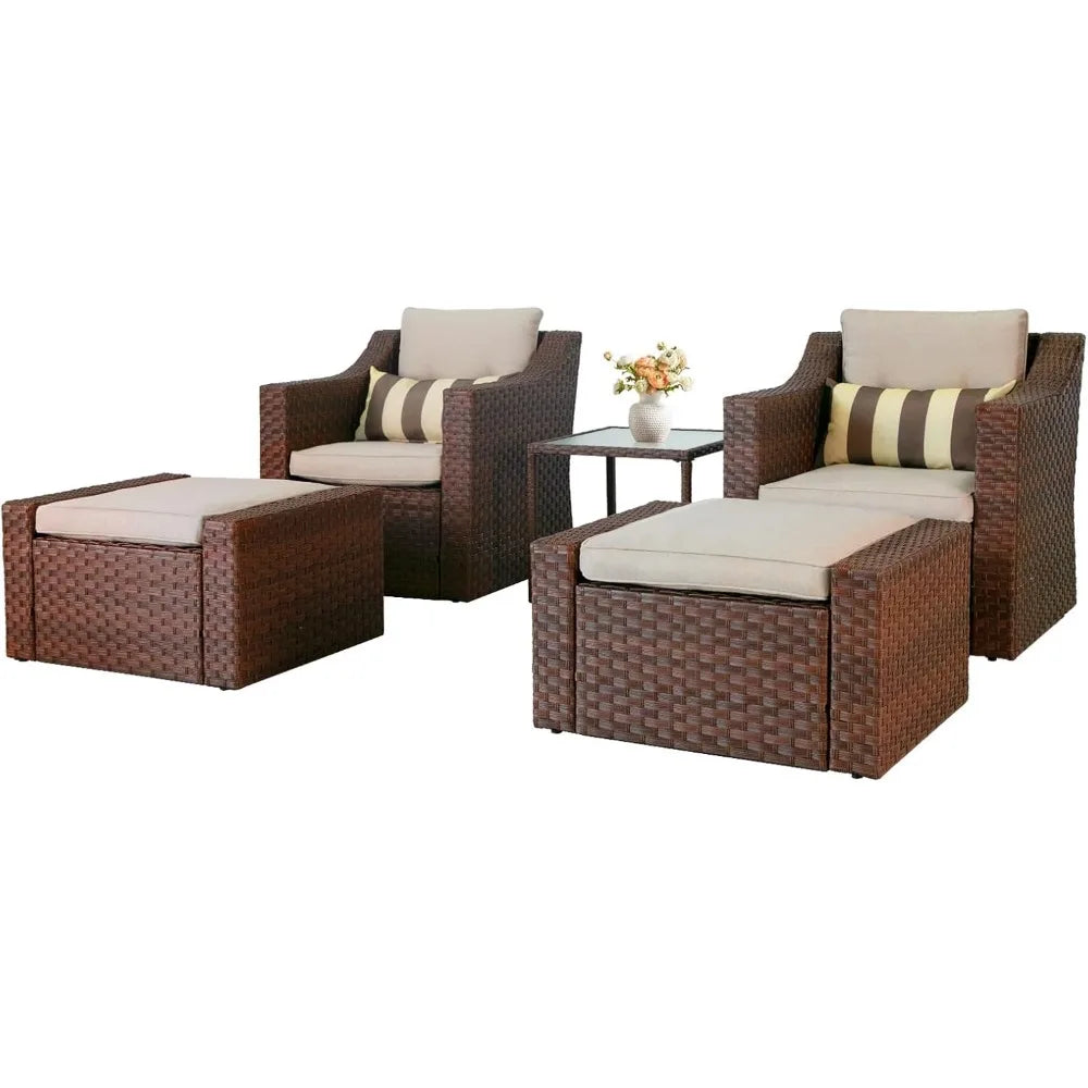 Wicker Lounge Chairs, Ottoman, Loveseat, and Glass Coffee Table