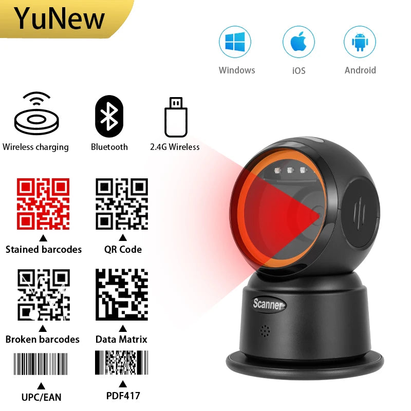 Omnidirectional 1D/2D QR Desktop Scanner – Hands-Free USB Plug & Play