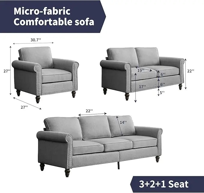 3 Piece Modular Living Room Sofa Set - Sectional Couch Set