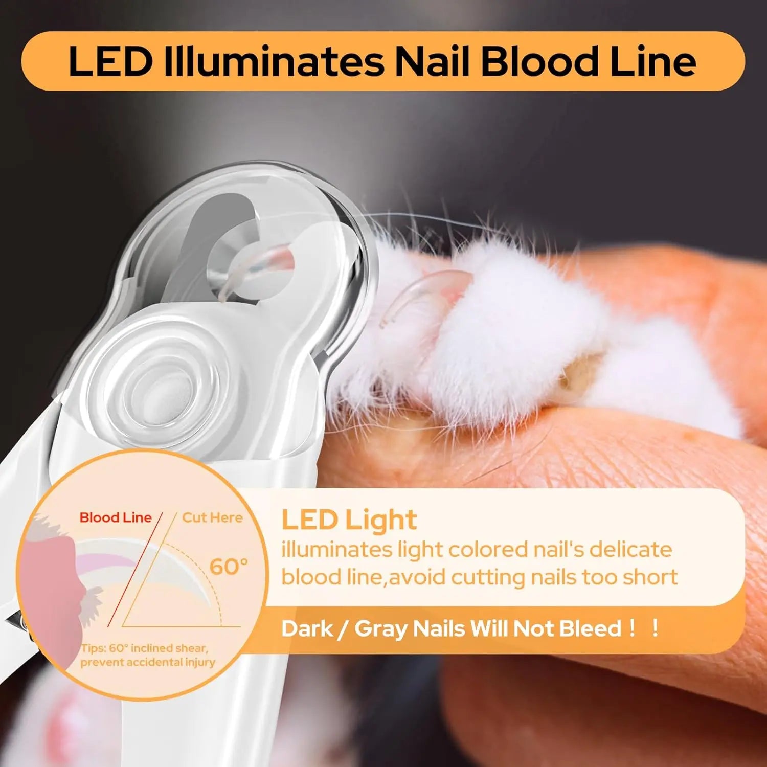 Pet Nail Clipper with LED Light for Dogs and Cats, Anti-Splash Design