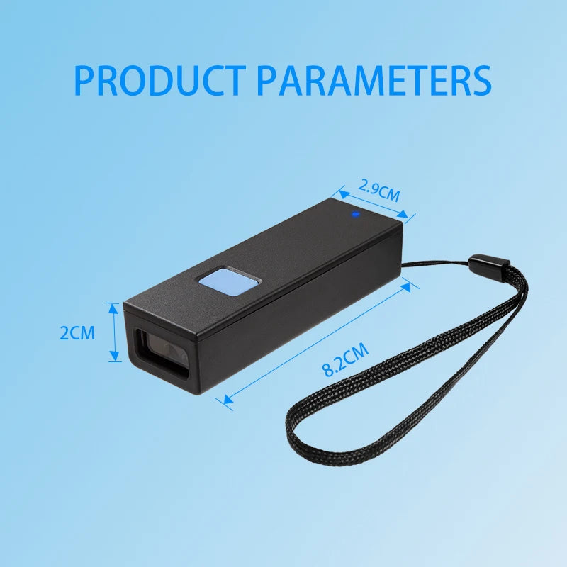 Portable Mini Bluetooth Barcode Scanner – 2D QR Code Reader with USB