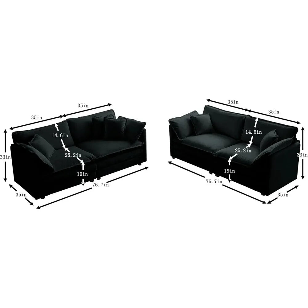 2 Piece Loveseat Sofa Set - Modern Chenille Cloud Couches