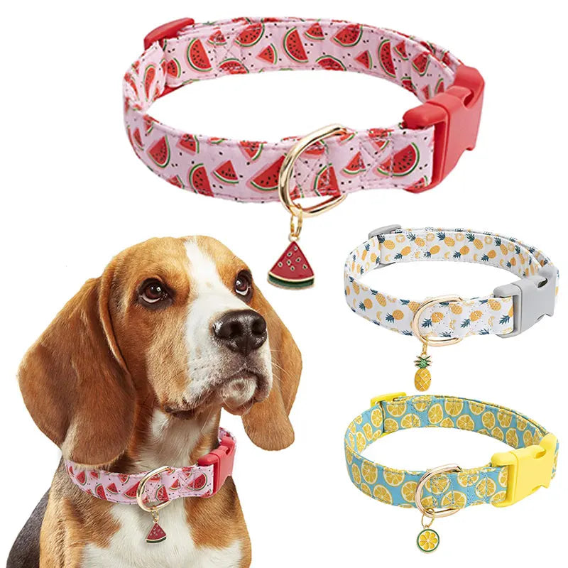 Fruit Pattern Dog and Cat Collar with Cute Metal Pendant for Pets