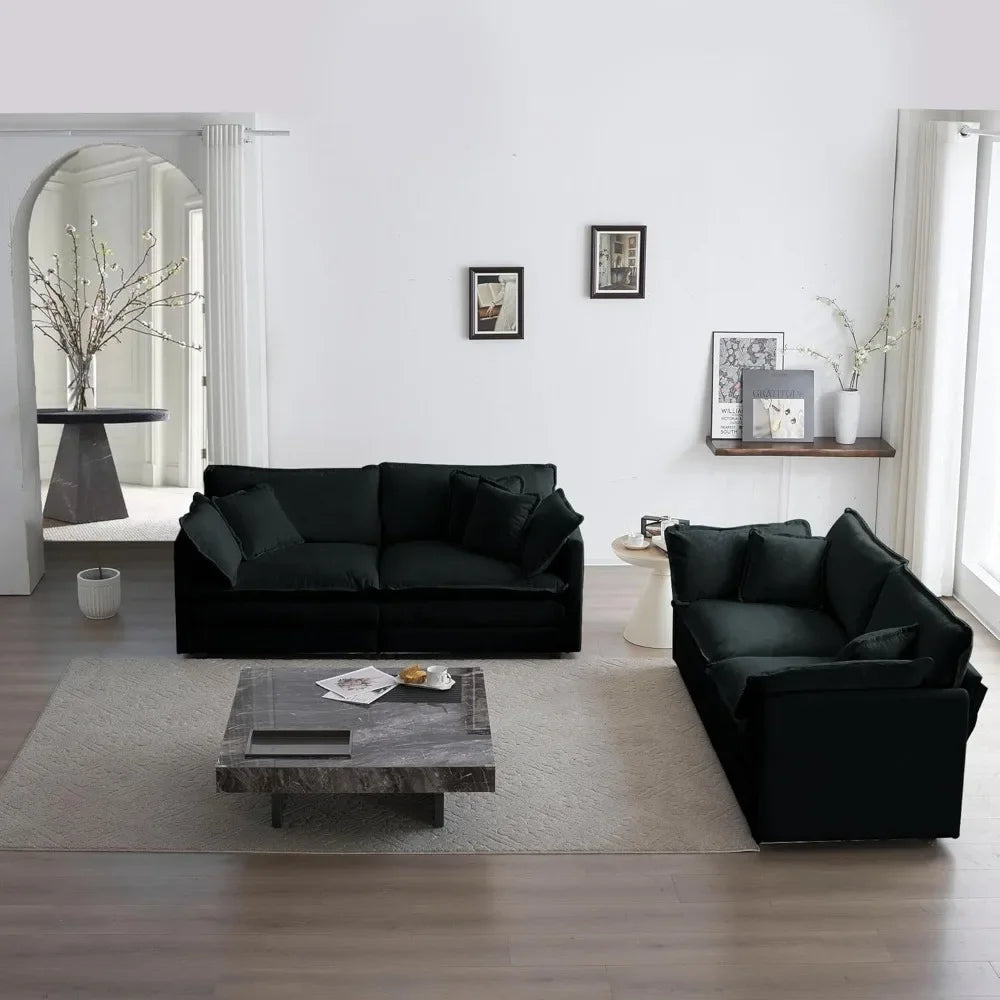 2 Piece Loveseat Sofa Set - Modern Chenille Cloud Couches