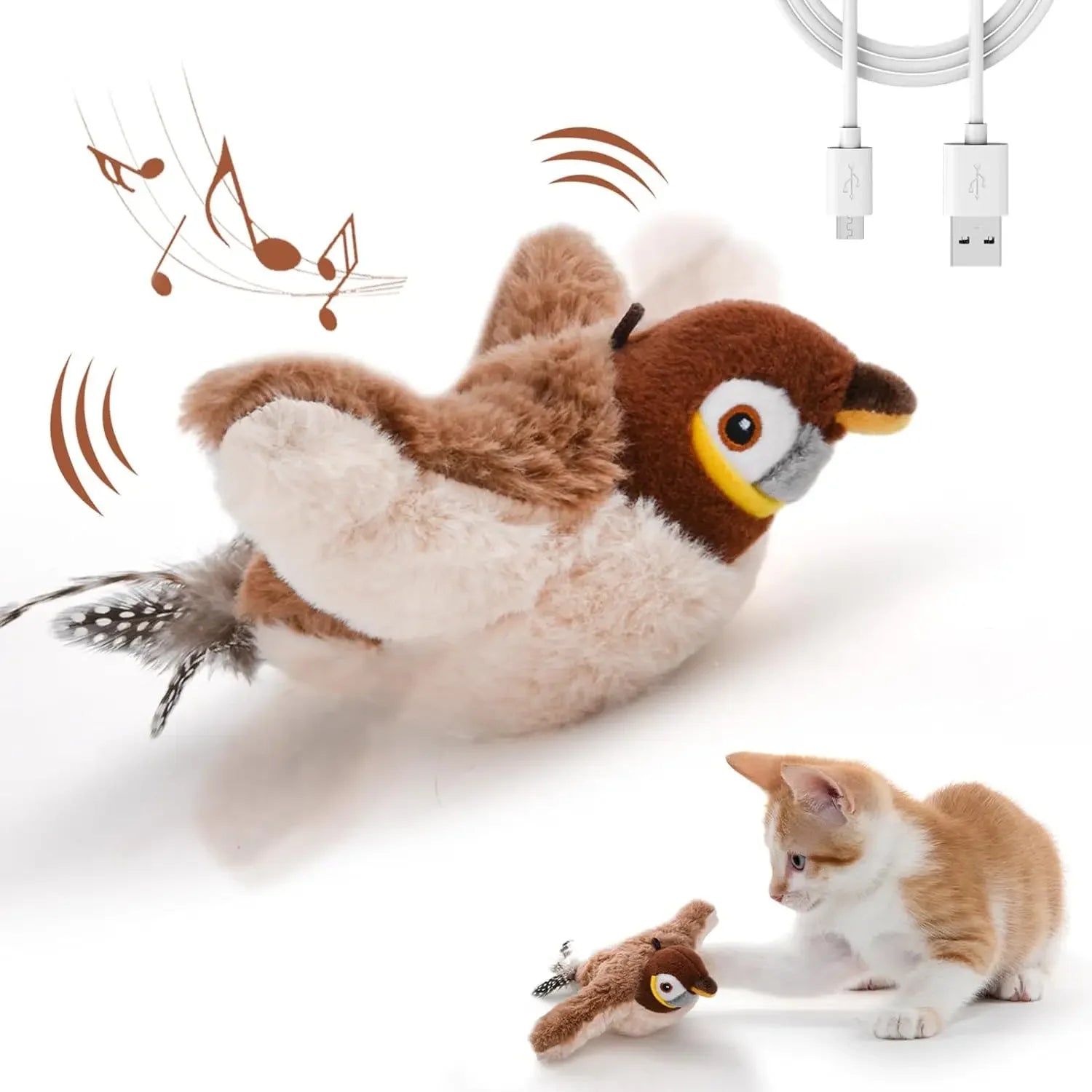 USB Rechargeable Catnip Bird Toy for Cats – Interactive Squeaky Plush