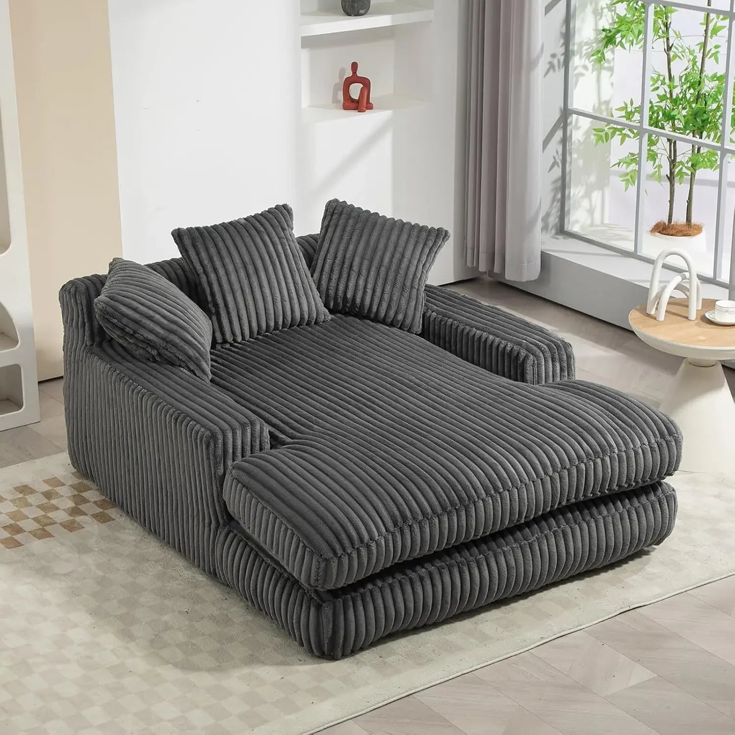 52" Upholstered Corduroy Chaise Lounge Chair - Comfy Cloud Couch