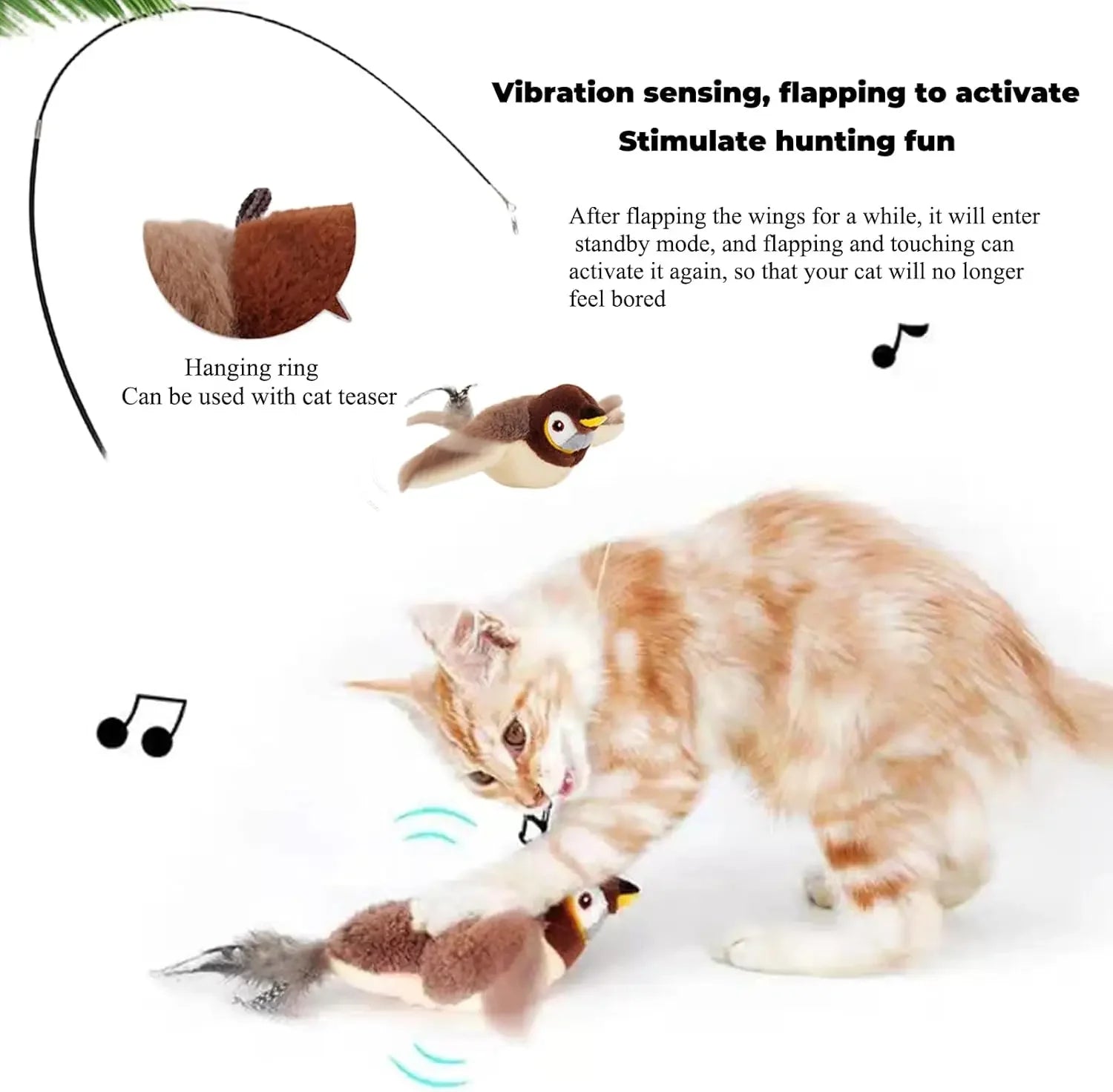 USB Rechargeable Catnip Bird Toy for Cats – Interactive Squeaky Plush