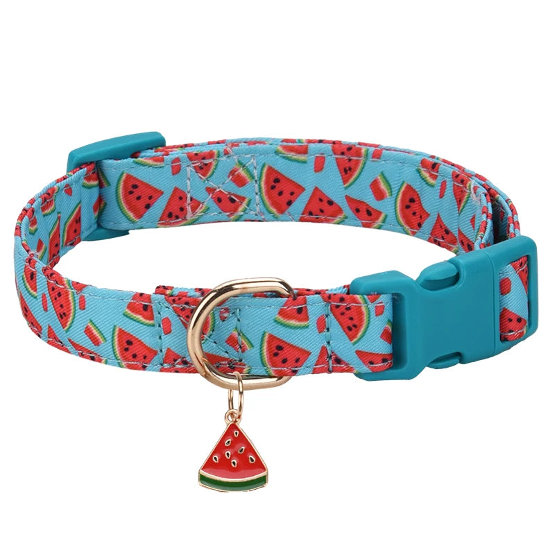 Fruit Pattern Dog and Cat Collar with Cute Metal Pendant for Pets