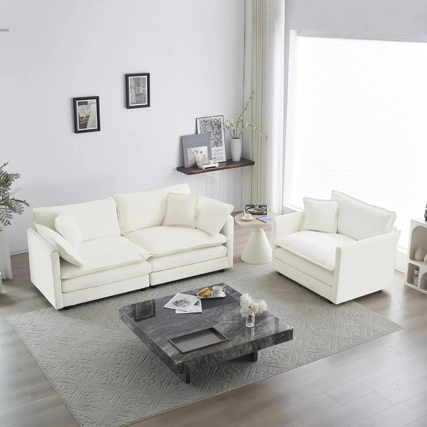 2 Piece Loveseat Sofa Set - Modern Chenille Cloud Couches