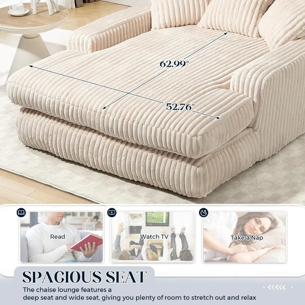 52" Upholstered Corduroy Chaise Lounge Chair - Comfy Cloud Couch
