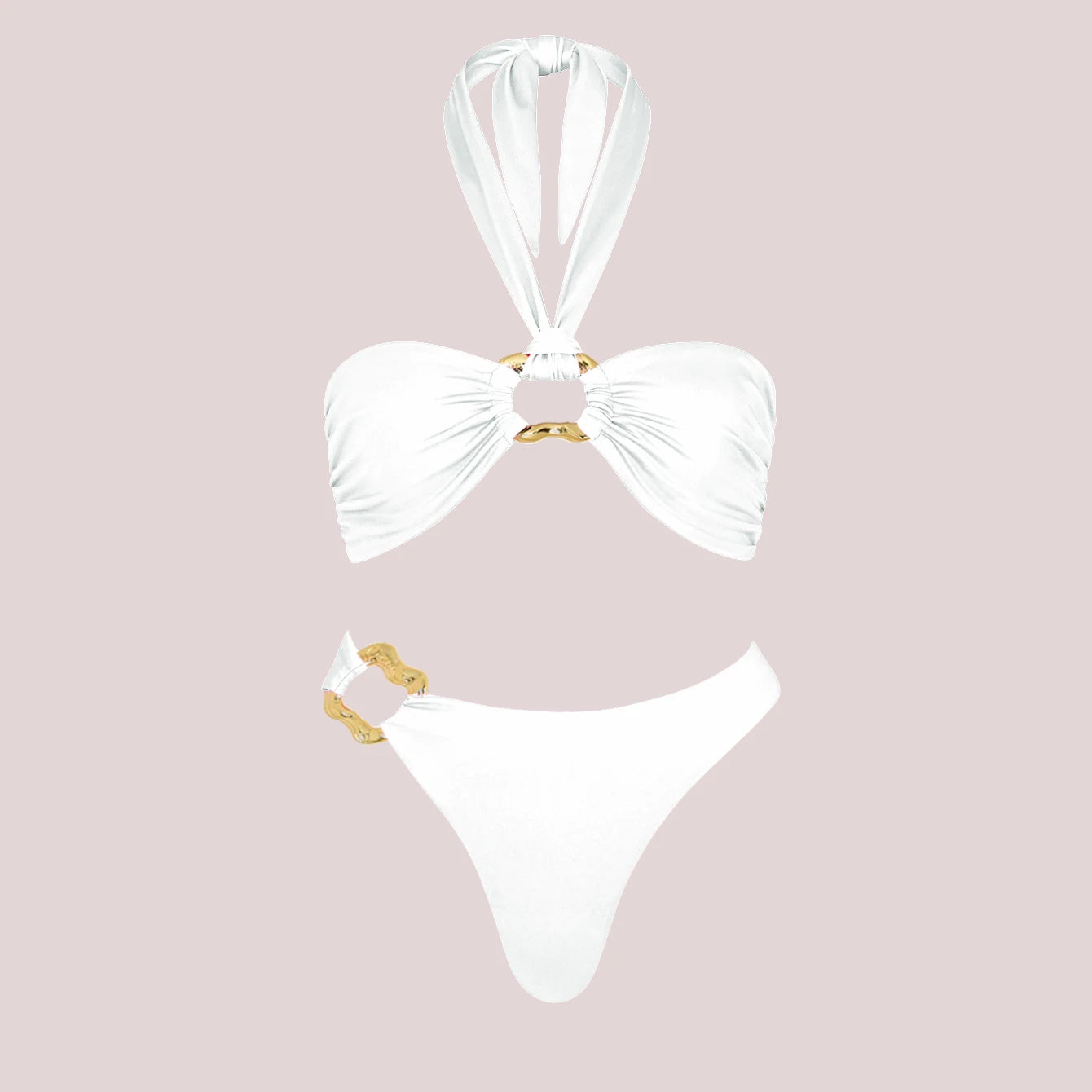 3Pcs White Pearl Bikini Set with Cover-Up