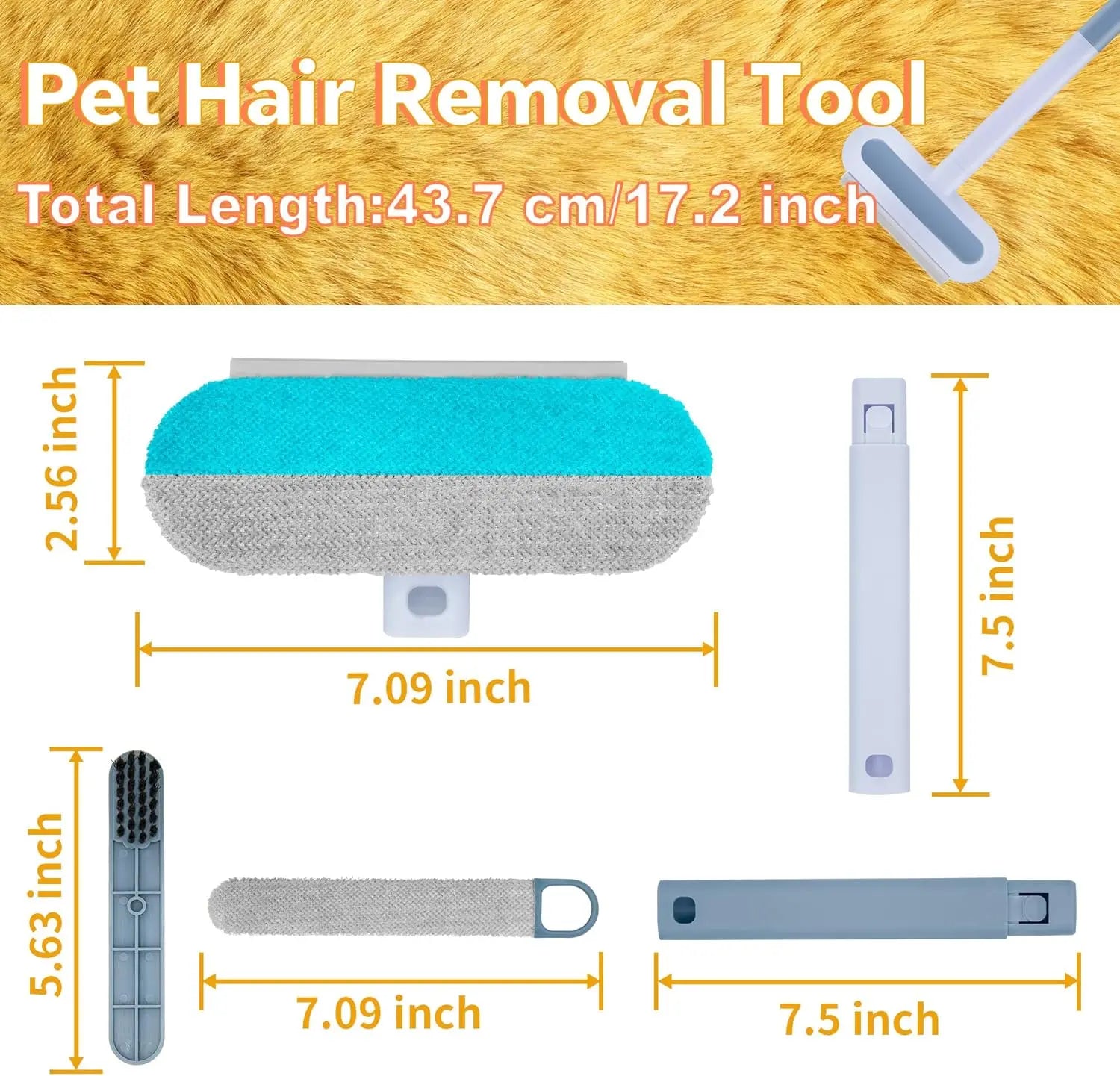 4-in-1 Long Handle Pet Hair Remover Brush for Dogs and Cats