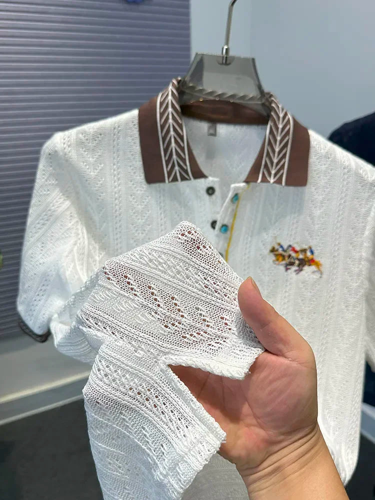 Luxury Hollow Jacquard Embroidered Men's Polo