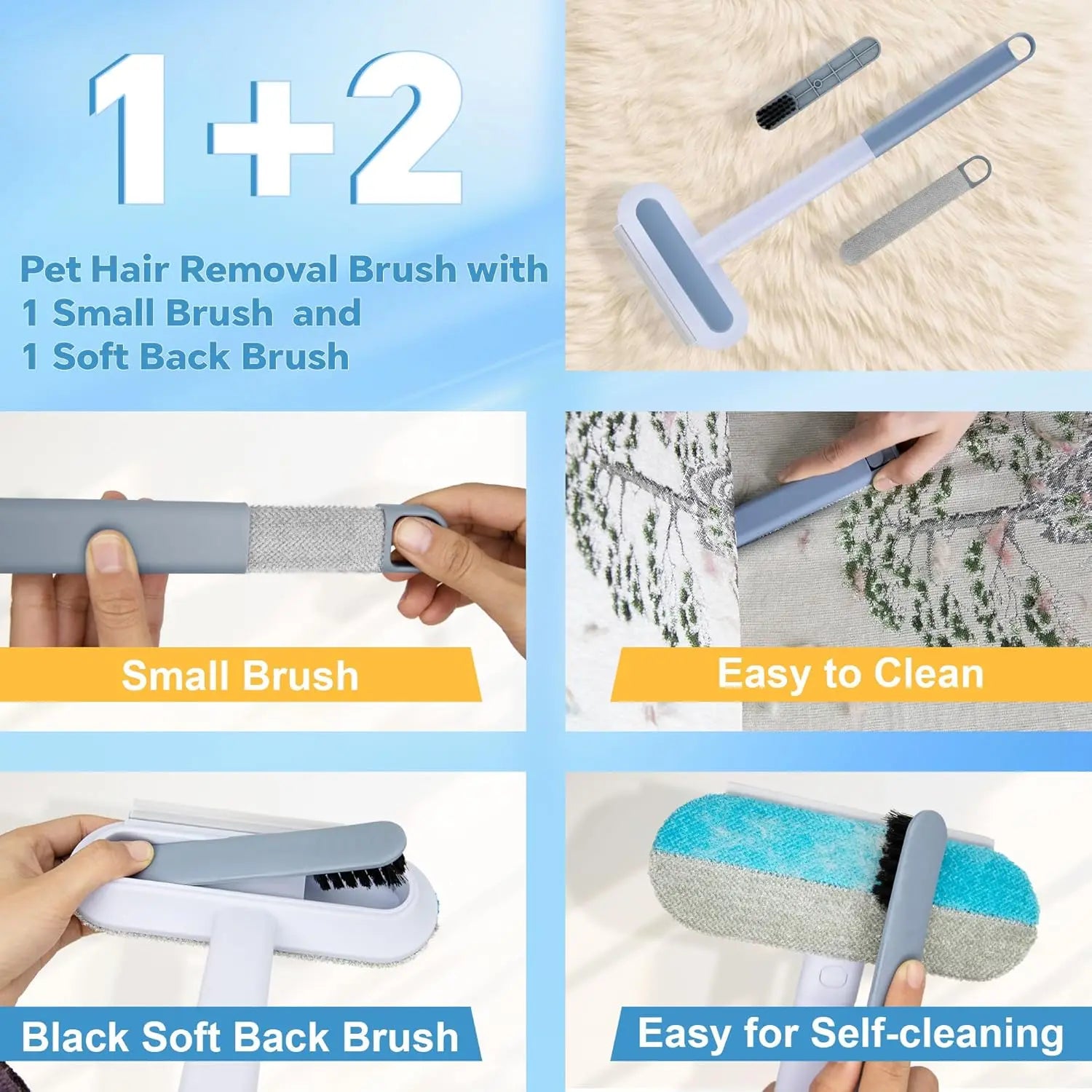 4-in-1 Long Handle Pet Hair Remover Brush for Dogs and Cats