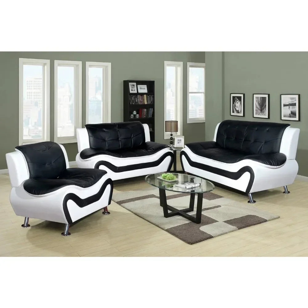 Aldo 3-Piece Modern Sofa Set - Black/Red Living Room Furniture
