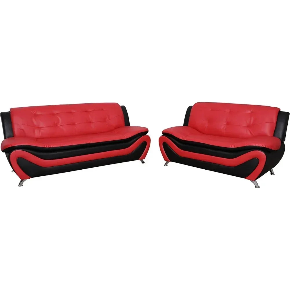 Aldo 3-Piece Modern Sofa Set - Black/Red Living Room Furniture