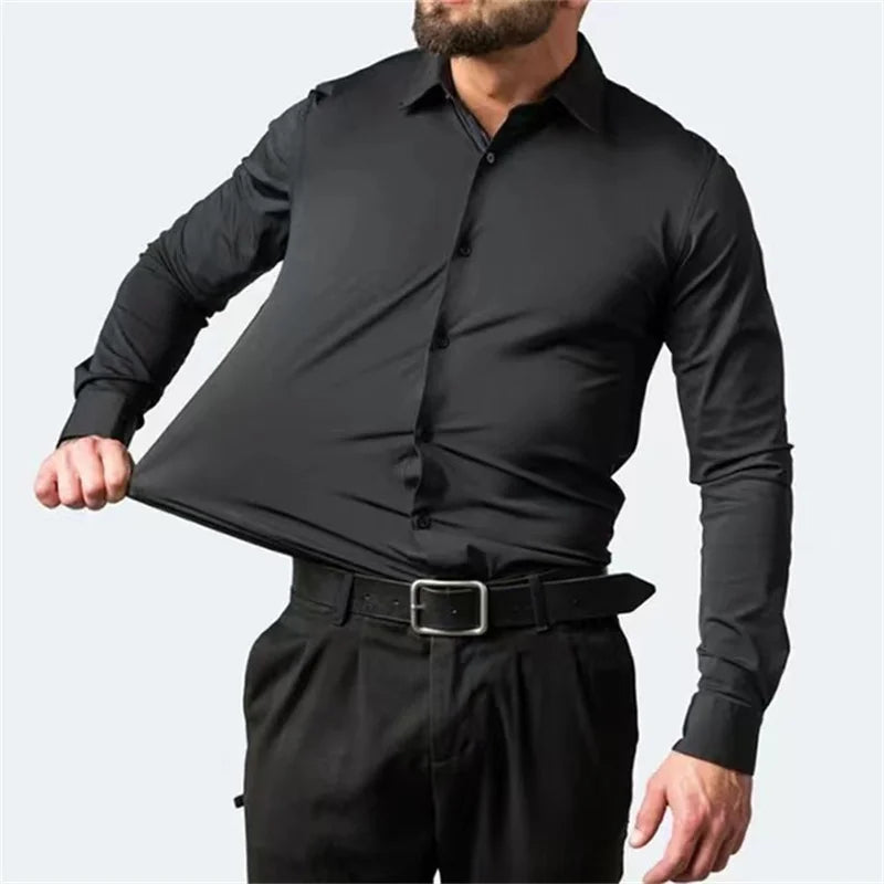Luxury Men's Long-Sleeved Shirt - Ice Silk Poplin