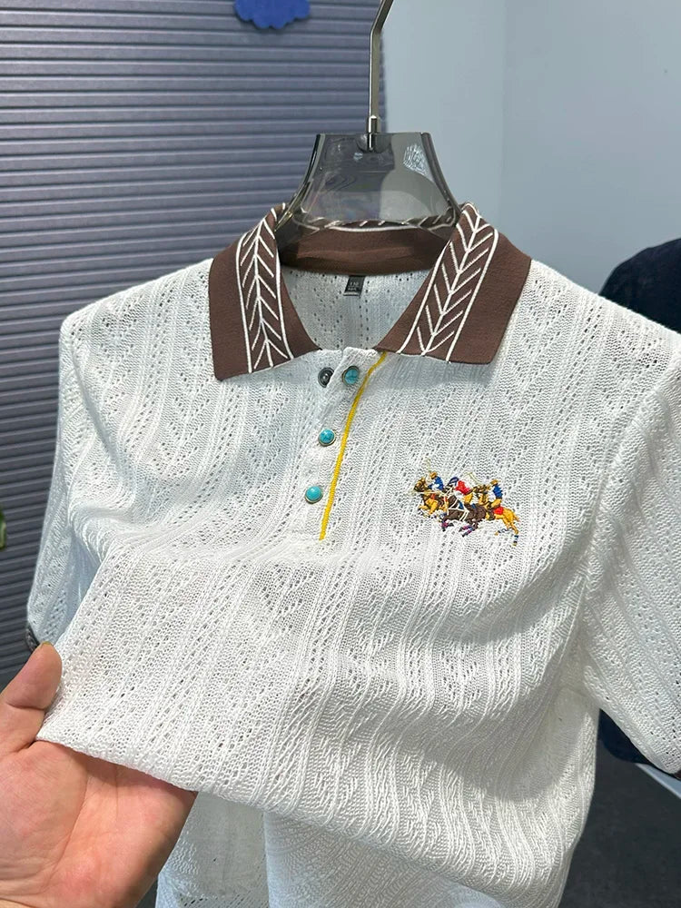 Luxury Hollow Jacquard Embroidered Men's Polo