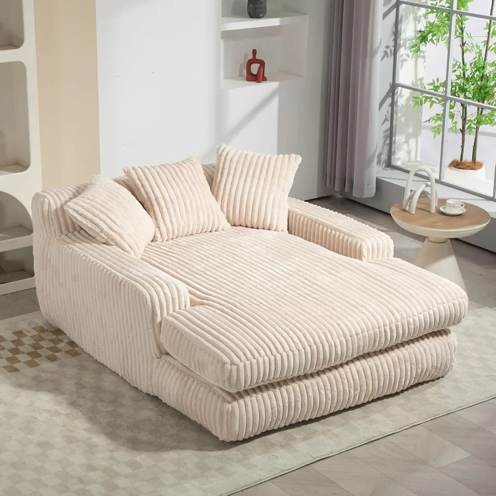 52" Upholstered Corduroy Chaise Lounge Chair - Comfy Cloud Couch