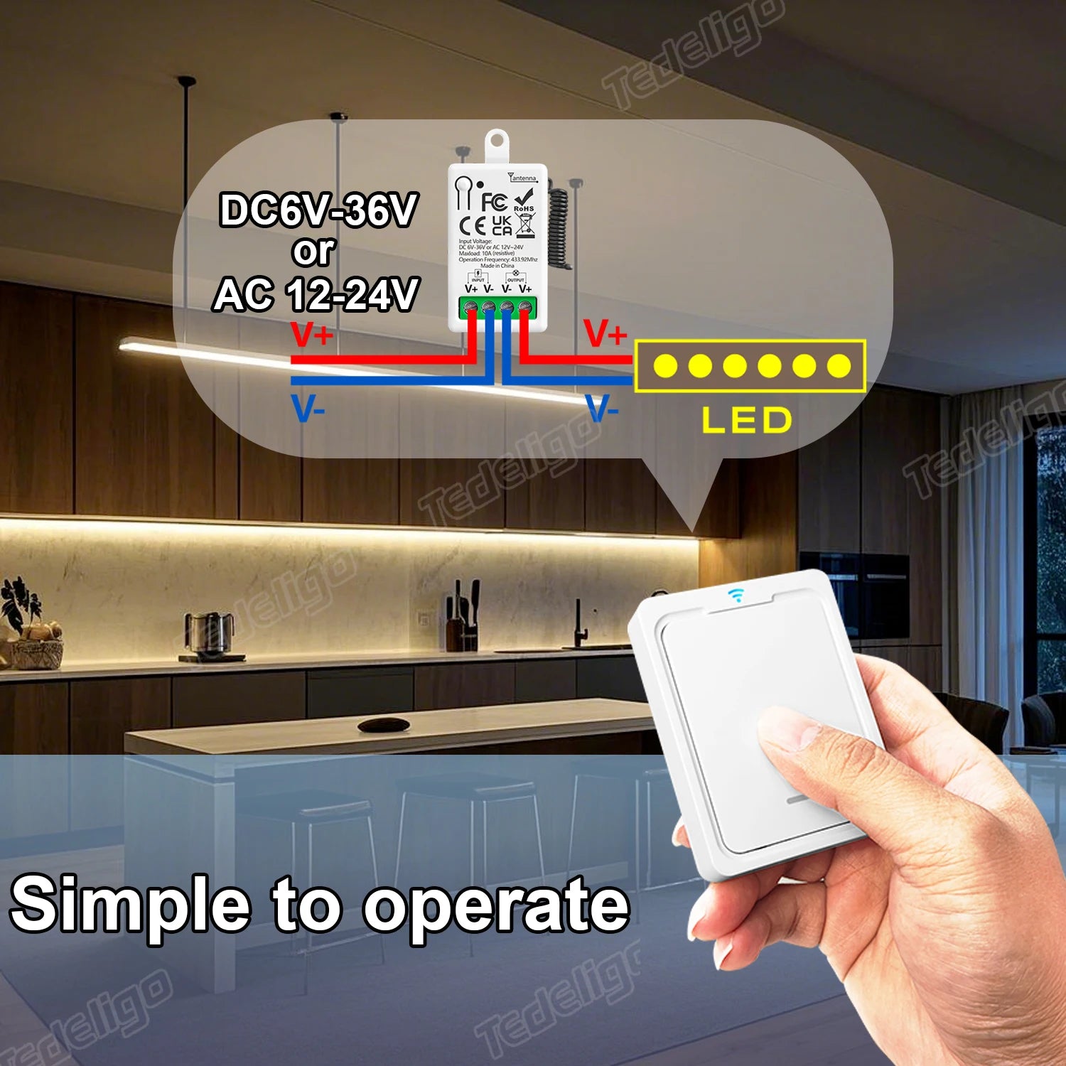 433MHz RF Wireless Remote Relay Switch Module (6–36V, 1CH)