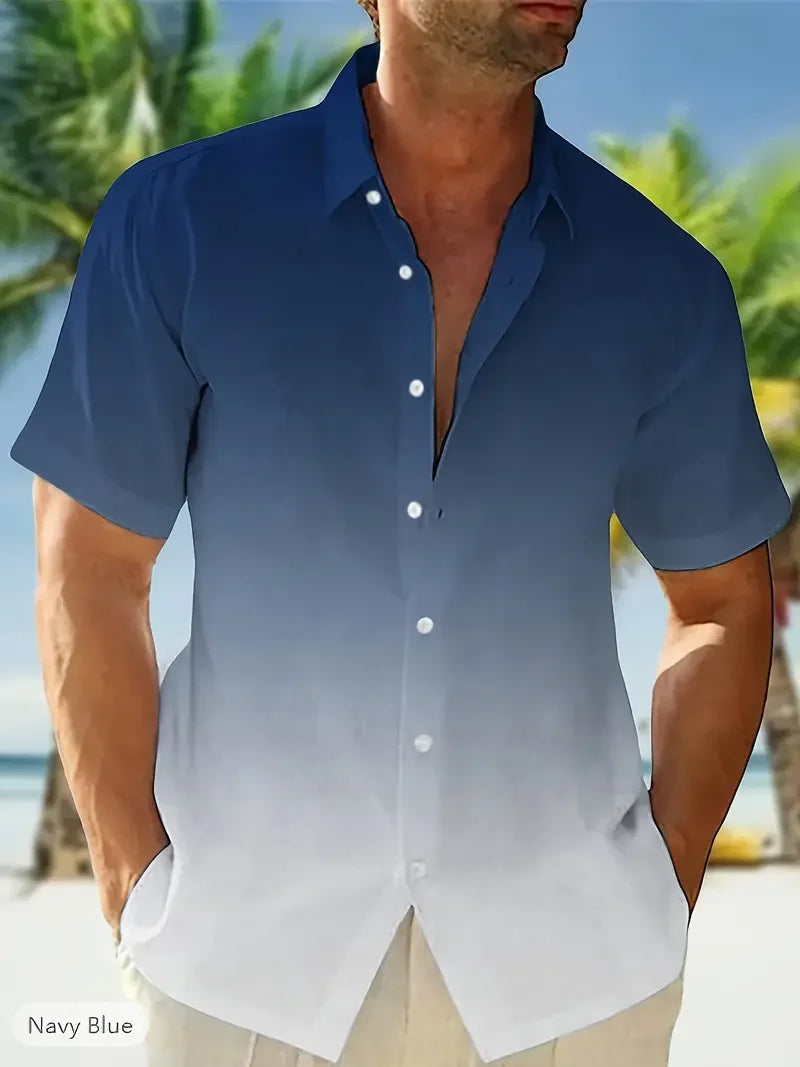 Gradient 3D Printed Men's Summer Beach Shirt