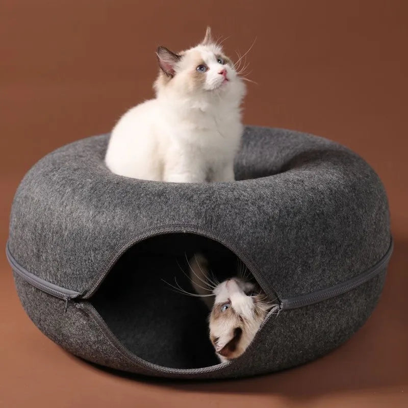 Cozy Donut Cat Bed & Interactive Tunnel - Indoor Pet Toy