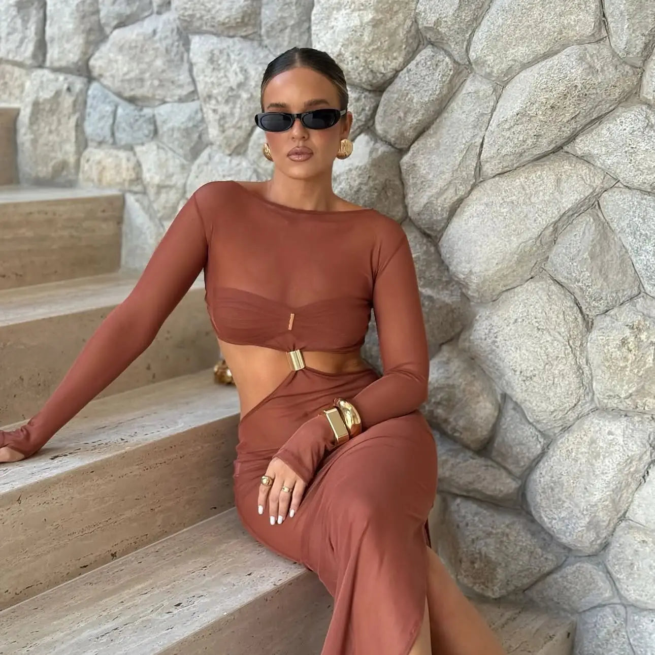 Bandage Bikini Set with Long Skirt Cover-Up