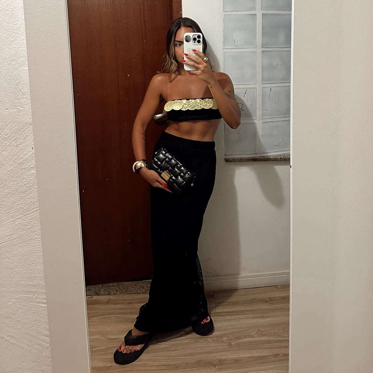 Shiny Ring Bikini Set with Long Skirt