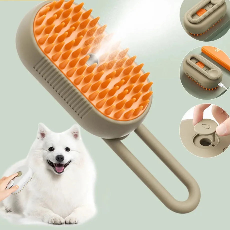 3-in-1 Electric Dog Grooming Brush with Spray & Hair Removal