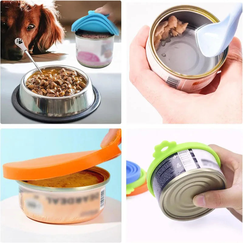 Reusable Pet Food Can Cover and Spoon Set for Dogs and Cats