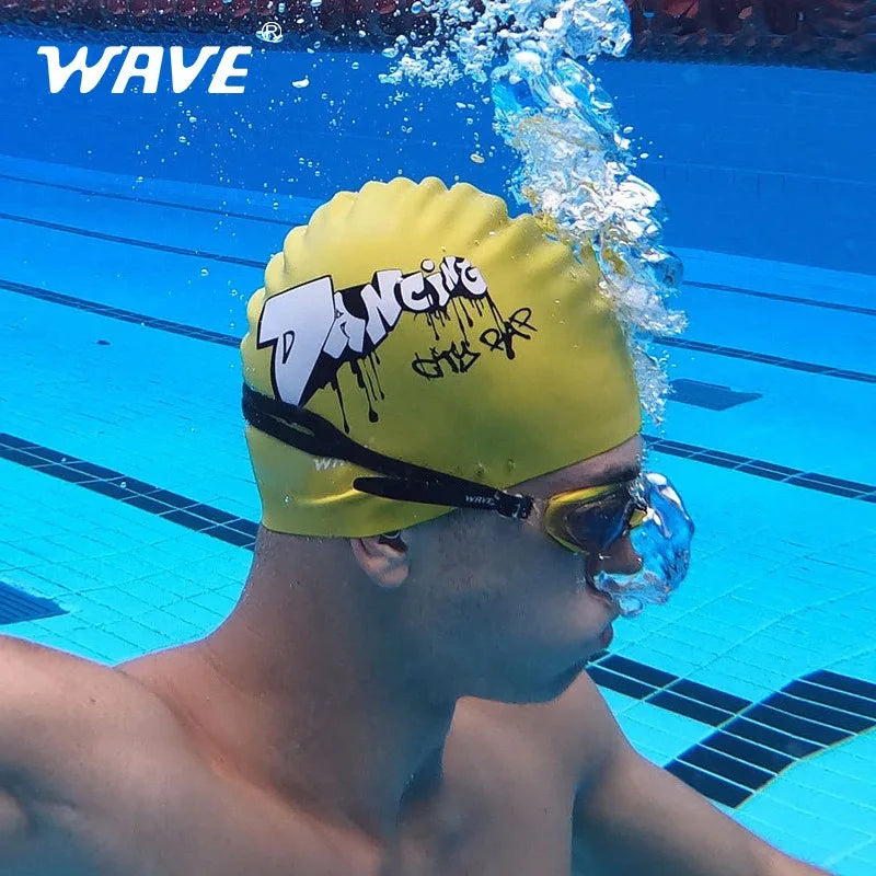 Waterproof Silicone Swim Cap for Men and Women with Printed Design