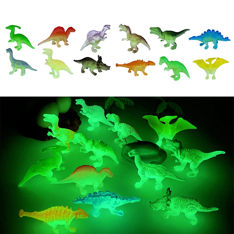 12Pcs Mini Glow-in-the-Dark Dinosaur Figure Set