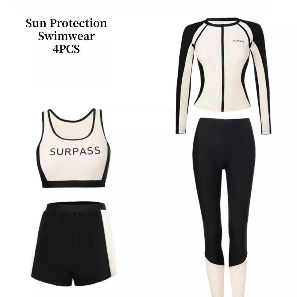 4 Piece Modest Long Sleeve Maternity Swimwear Set with Sun Protection