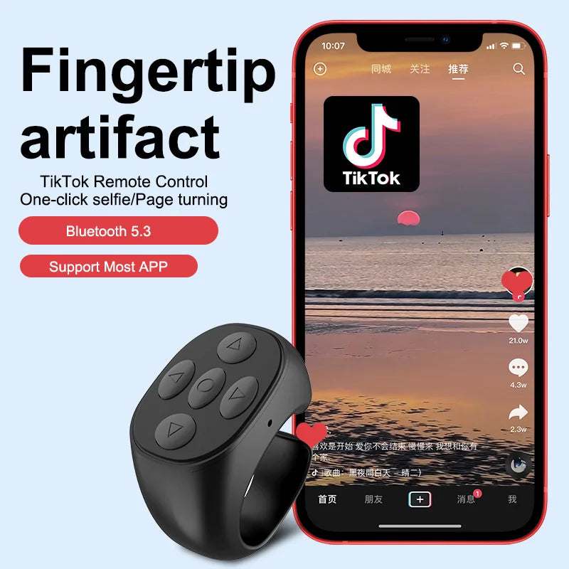 Bluetooth TikTok Remote Control Ring – Selfie & Like Controller
