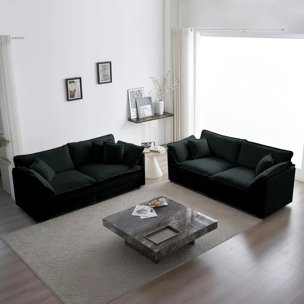 2 Piece Loveseat Sofa Set - Modern Chenille Cloud Couches