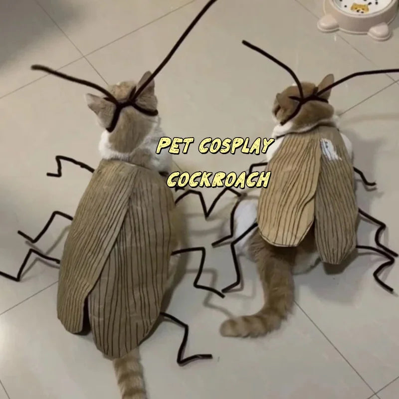 Funny Cat Cosplay Cockroach Costume DIY Handmade Pet Outfit Prop