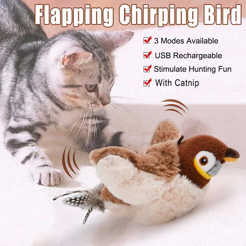 USB Rechargeable Catnip Bird Toy for Cats – Interactive Squeaky Plush
